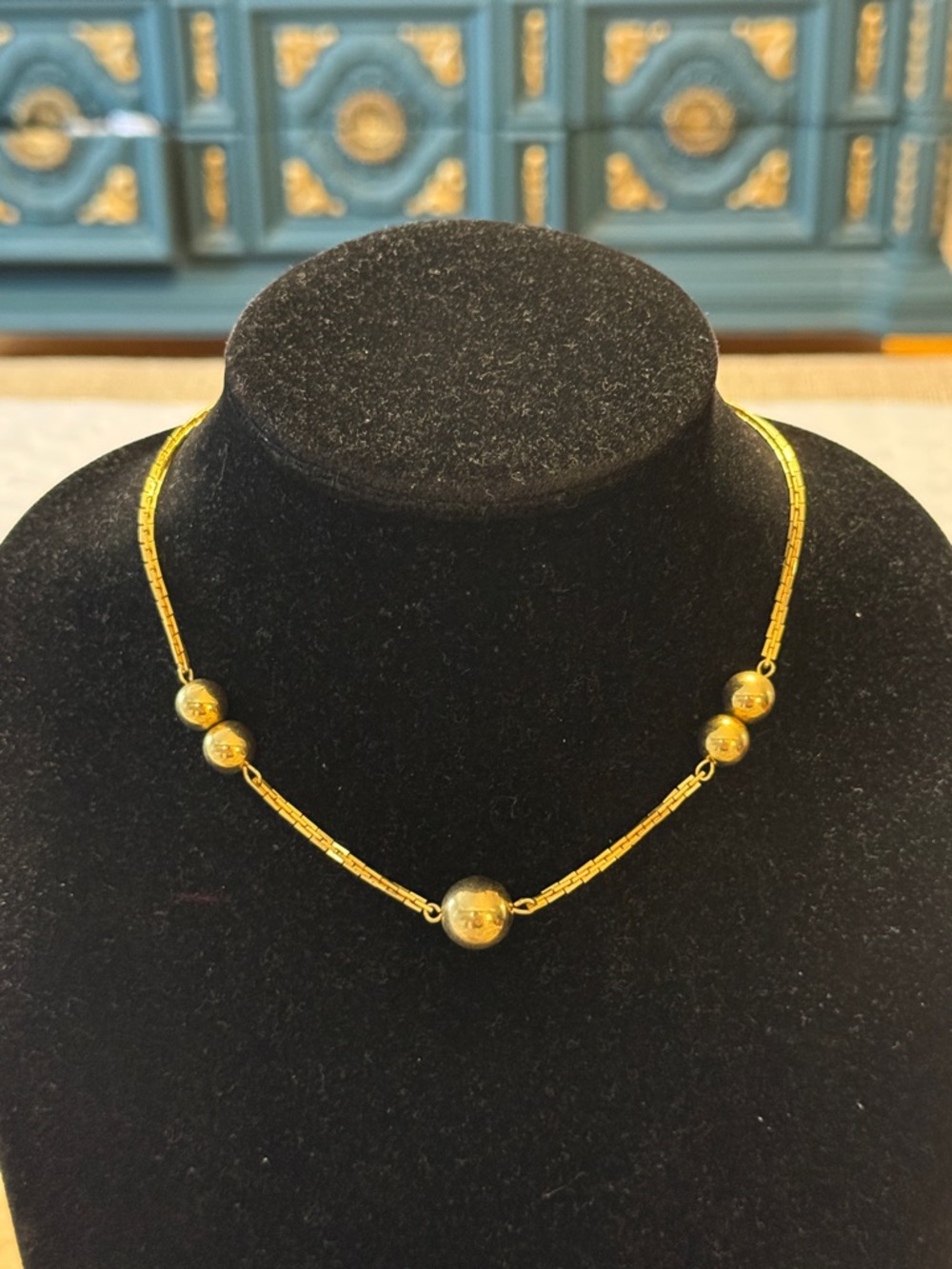 Vintage Gold Tone Chain Beaded Choker Collar Statement Necklace